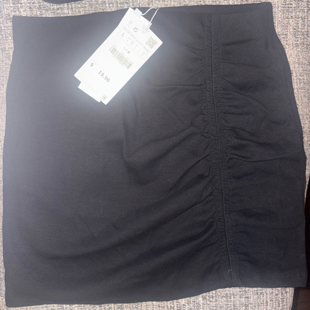 Zara Black Ruched Strapless Top Mini Skirt Set - Picture 3 of 3